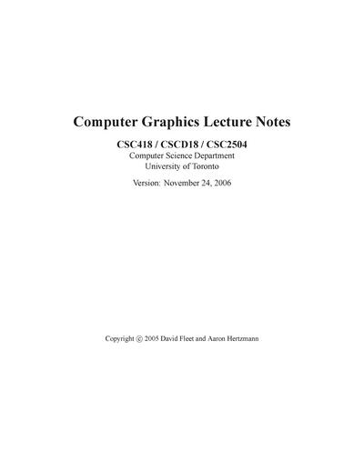 Computer Graphics Lecture Notes