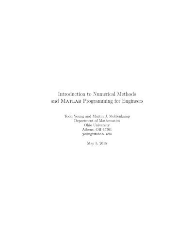 Introduction to Numerical Methods and Matlab Programming for Engineers